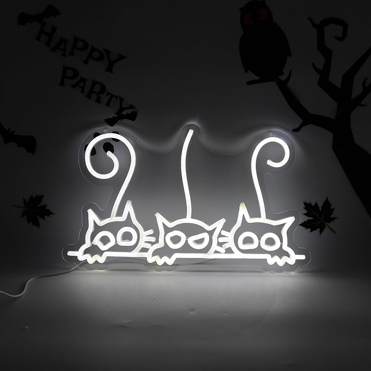 Letrero neón gato 3 pzas decoración Halloween dormitorio niña