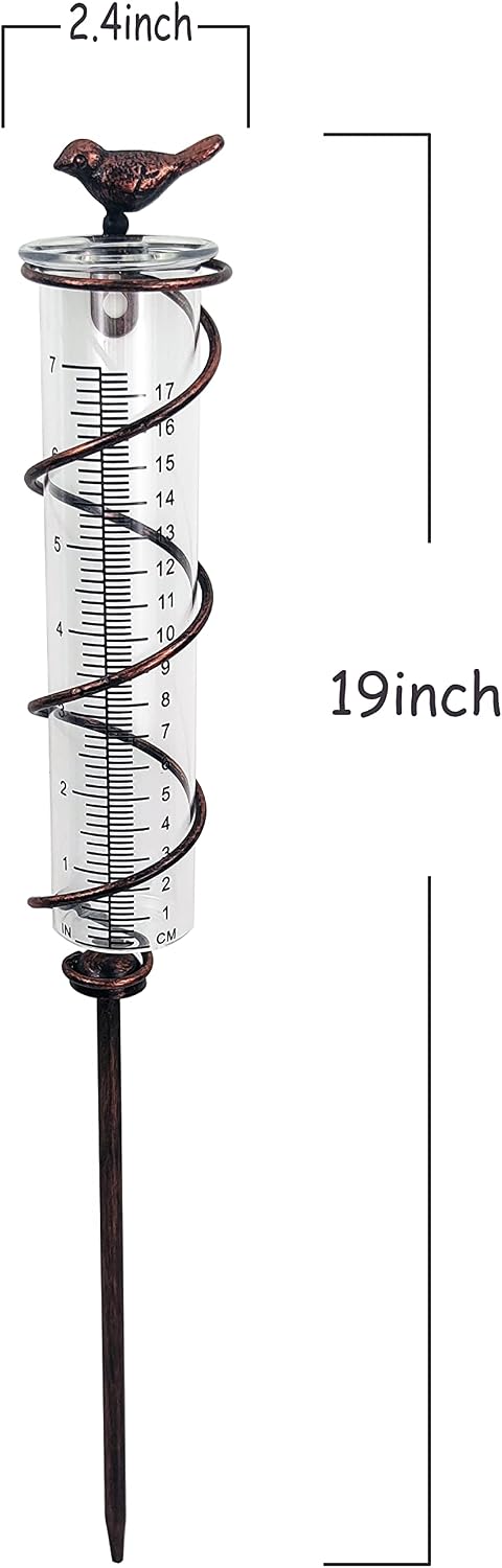 Medidor lluvia vidrio 7" hierro fundido jardín