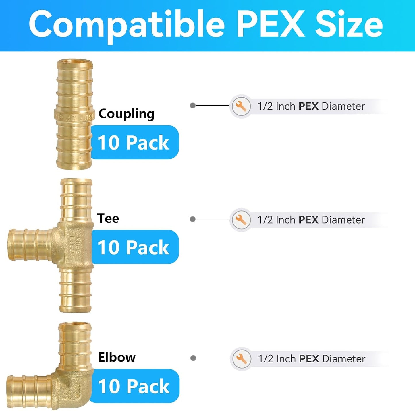 Combo 30 accesorios PEX 1/2pulg codo 90° latón