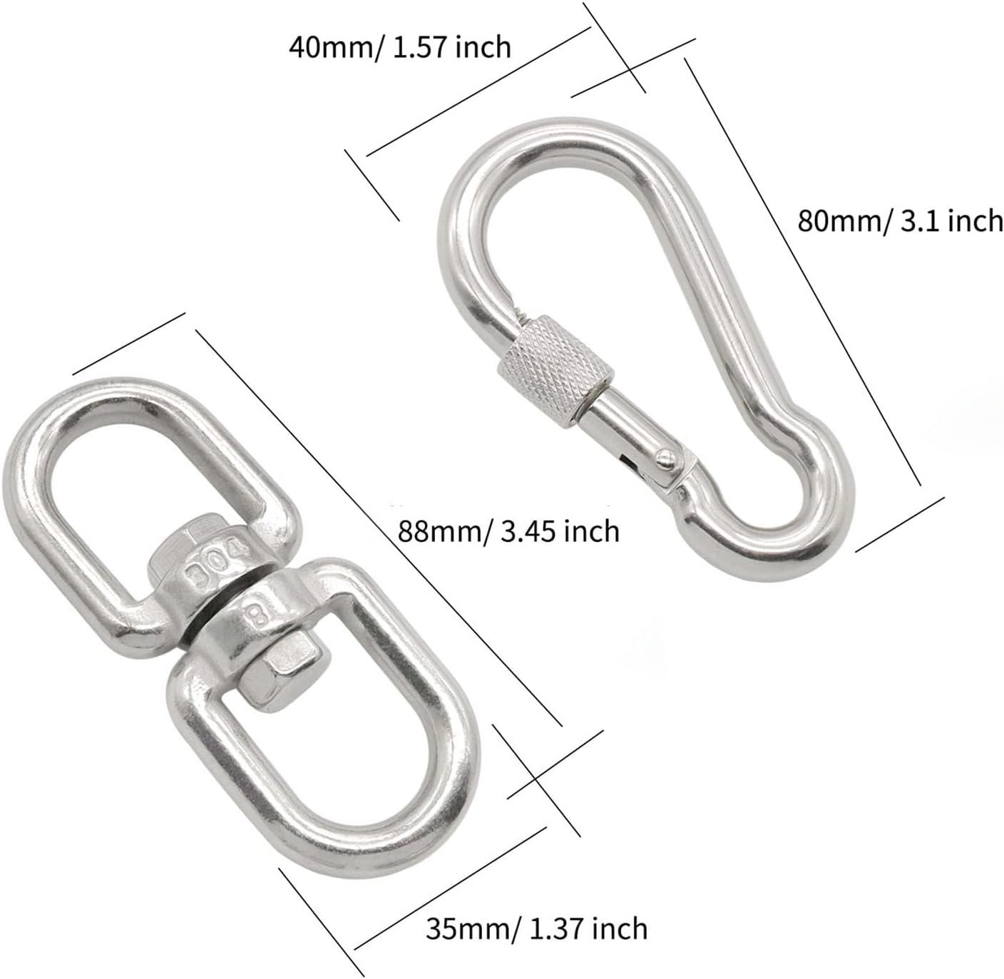 2 Ganchos Giratorios Acero Inox M8 Amarre Marino
