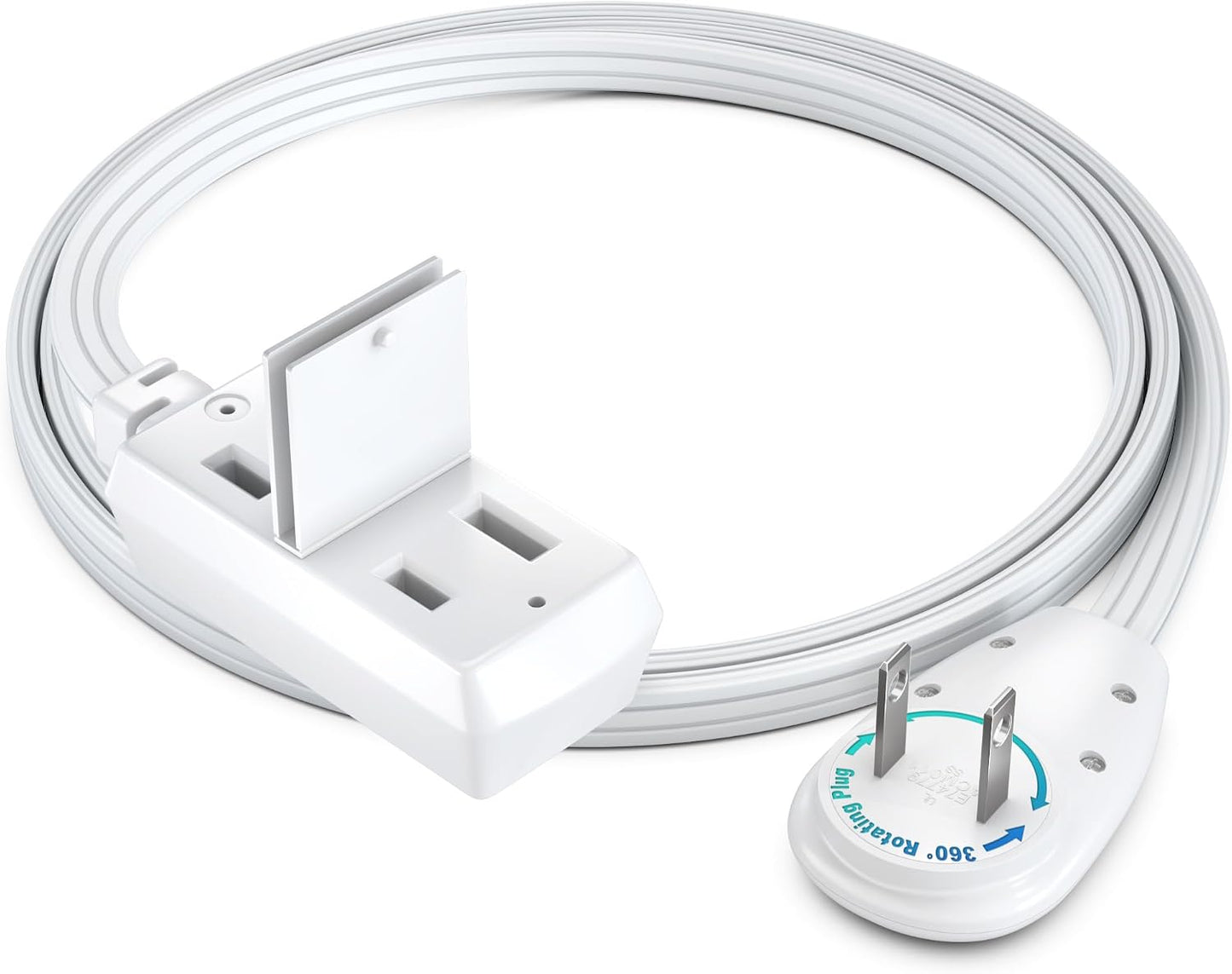 Cable extensión 2ft enchufe giratorio 360° 2 clavijas UL blanco