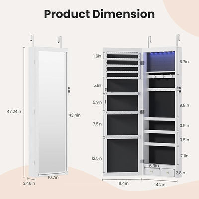 Organiz. joyas 47.2" con espejo y cerradura color blanco