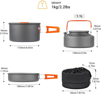 Set utensilios cocina aluminio anodizado plegables 2-3 personas gris