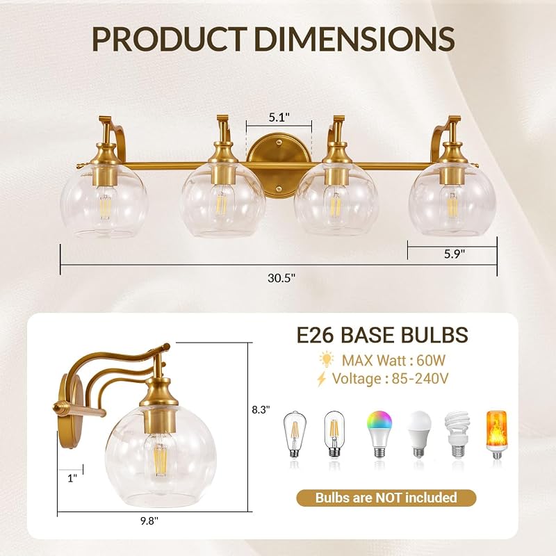 Lámpara tocador latón cepillado 4 luces 27.8pulg