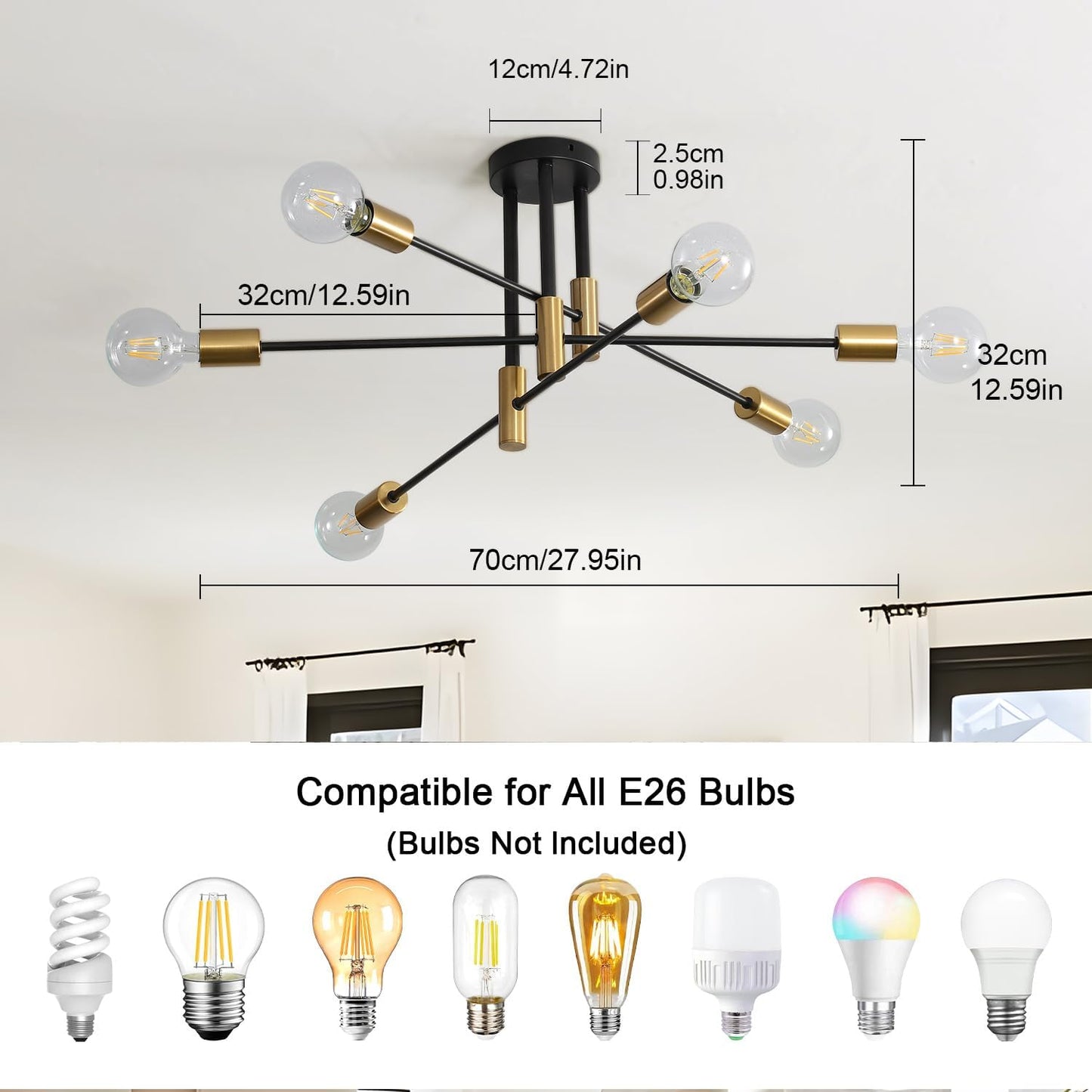 Lámpara sputnik techo negra mate 6 luces moderna