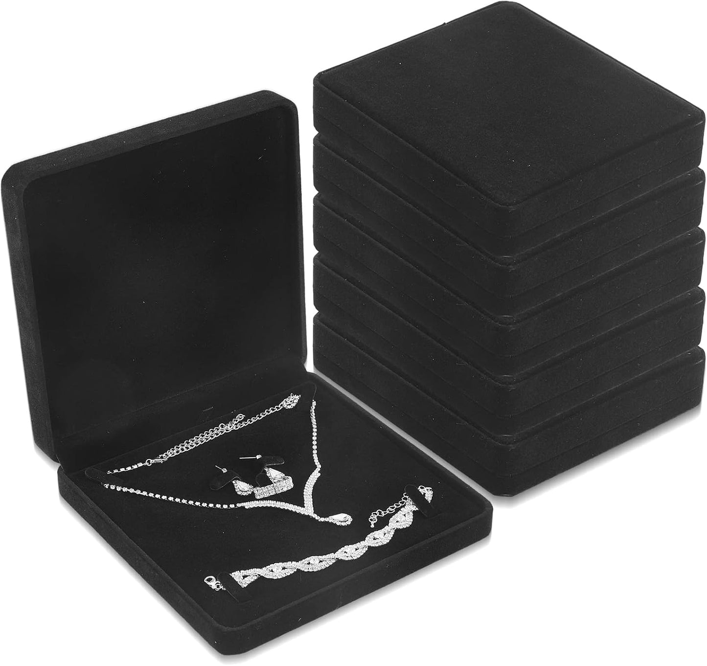 Caja terciopelo 6 pzas para joyas collar anillo aretes
