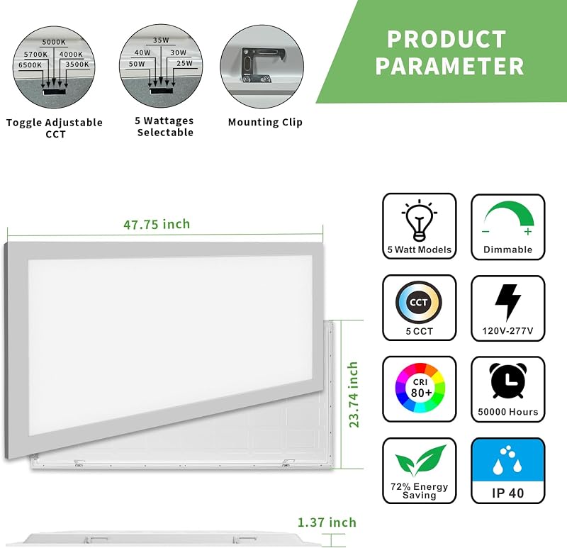 2 Luces LED Panel 2x4 50W 5 Modos 0-10V Regulable