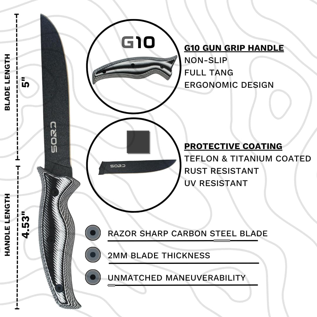 Cuchillo pesca caza 5" hoja fija agarre antiderrap G10