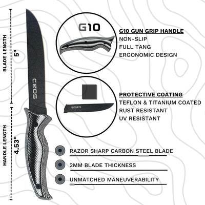Cuchillo pesca caza 5" hoja fija agarre antiderrap G10