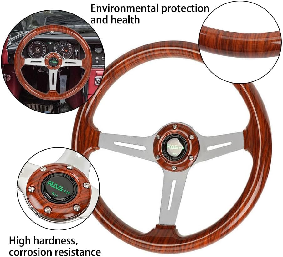 Volante universal 350mm madera ranurado carrito golf