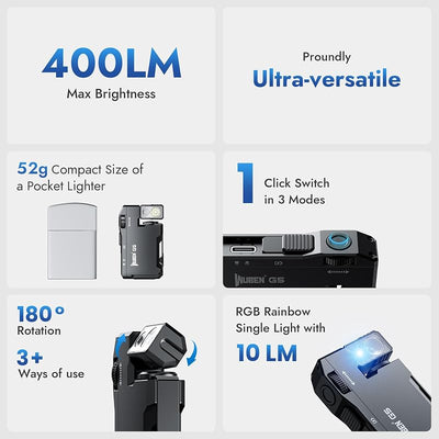 Linterna EDC recargable G5 con imán 400 lúmenes