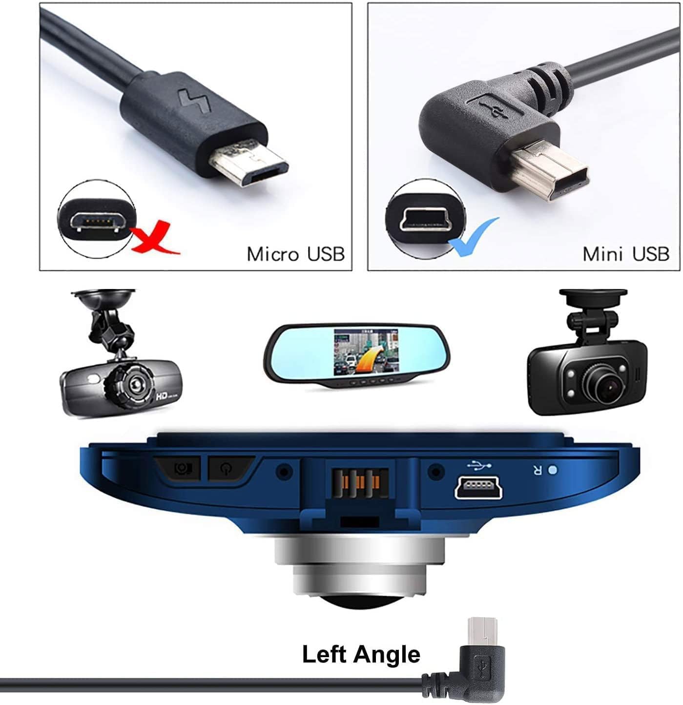 Cable carga mini USB para cámara tablero Q3 coche
