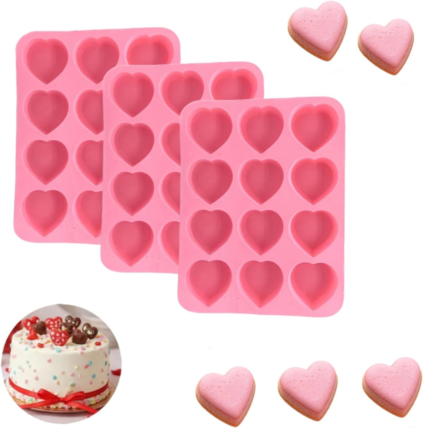 Moldes de corazón de silicona antiadherentes para hornear pasteles, dulces y jabón