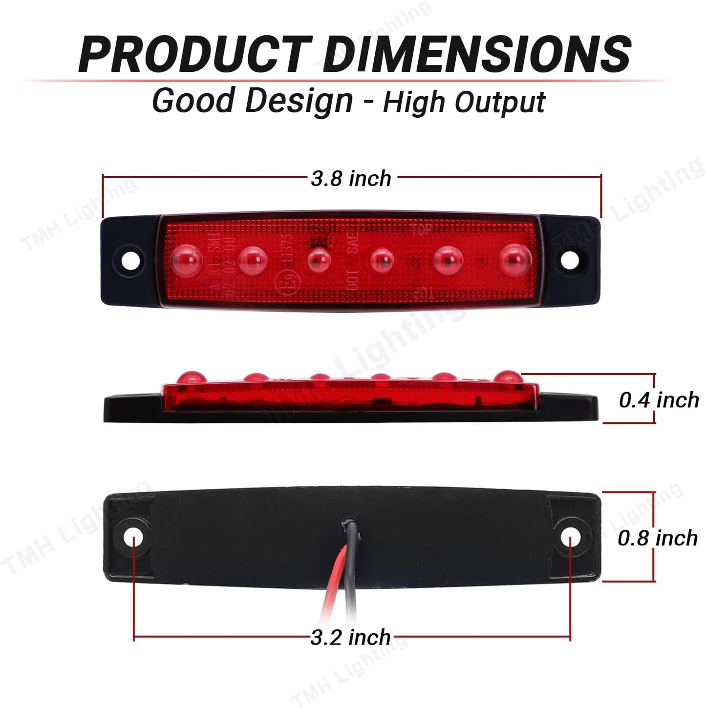 6 Luces LED Rojas 3.8pulg para Remolque Indicador Lateral