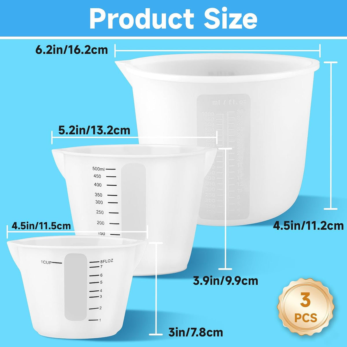 Tazas silicona antiadherentes para epoxi y manualidades 33.8oz