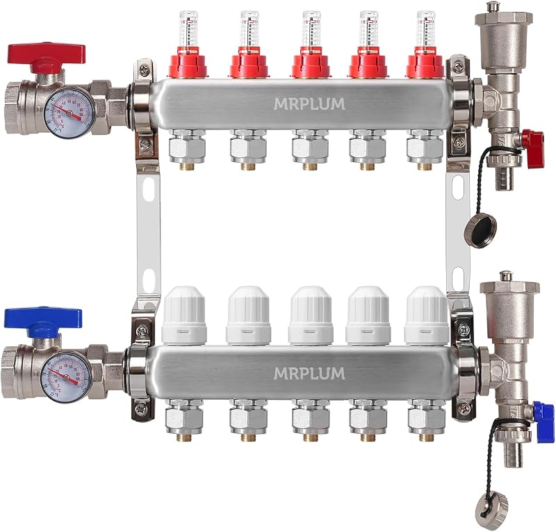 Colector radiante PEX acero inox 5 ramas 1/2pulg