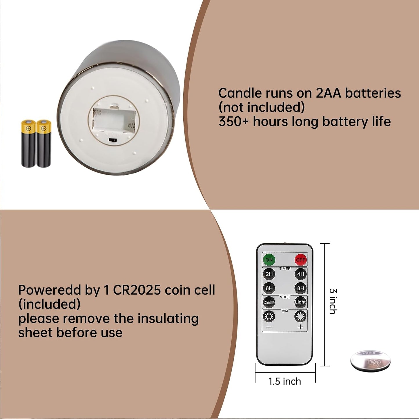 Vela LED sin llama 6x6pulg gris con control remoto