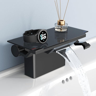 Grifo baño negro mate 4pulg con plataforma 2 manijas