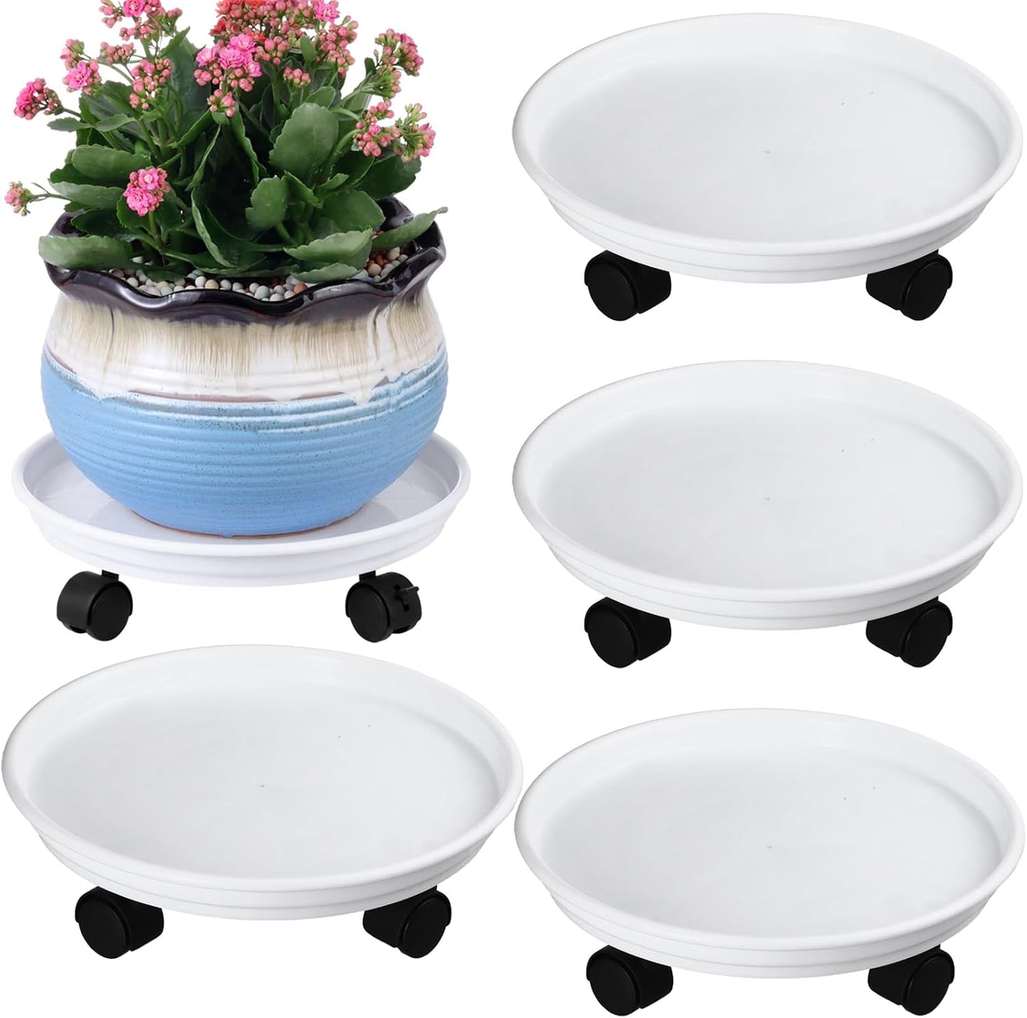 4 Soportes plantas plástico resistente con ruedas 11.8"