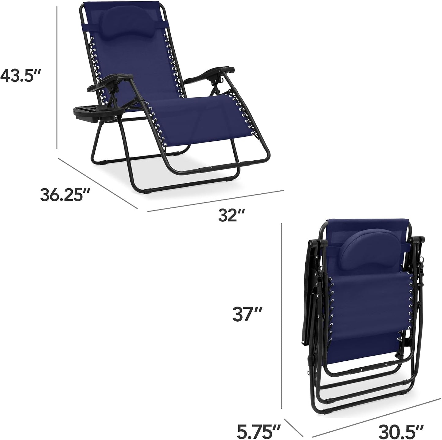 Silla reclinable patio plegable con portavasos cojín azul
