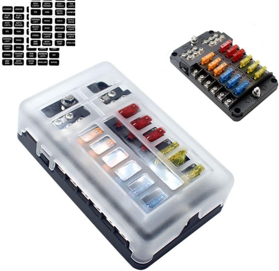 Caja fusibles 12 vías 12-24V con LED para auto RV camión