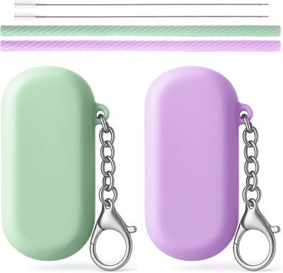 Juego de 2 pajitas reutilizables de silicona con estuche