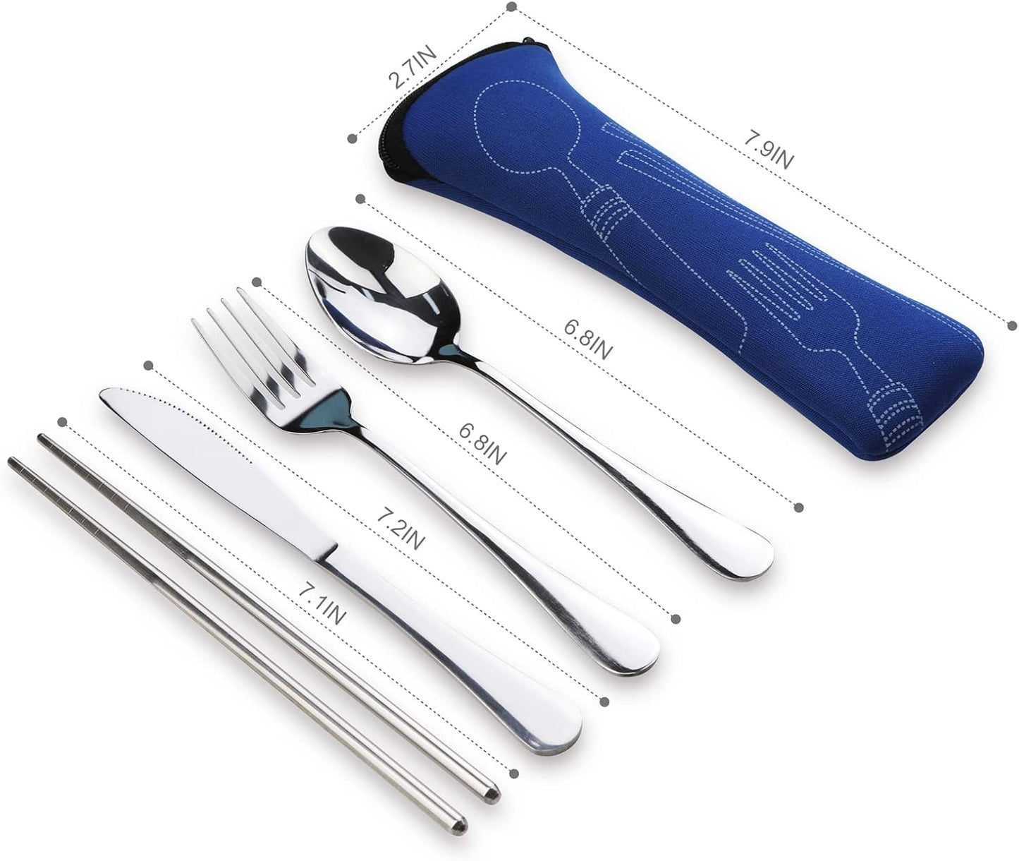 Set cubiertos acero inox viaje camping con estuche