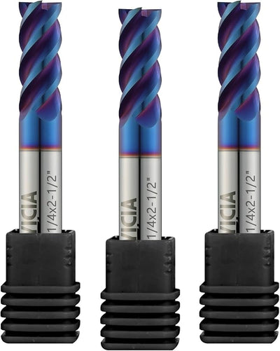 Set 3 fresas carburo 1/4" nano revestimiento acero inox