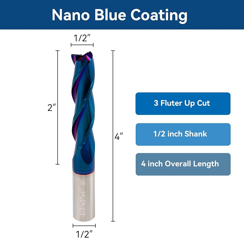 2 Pzas Brocas CNC Espiral 1/2pulg 4pulg 3 Flautas
