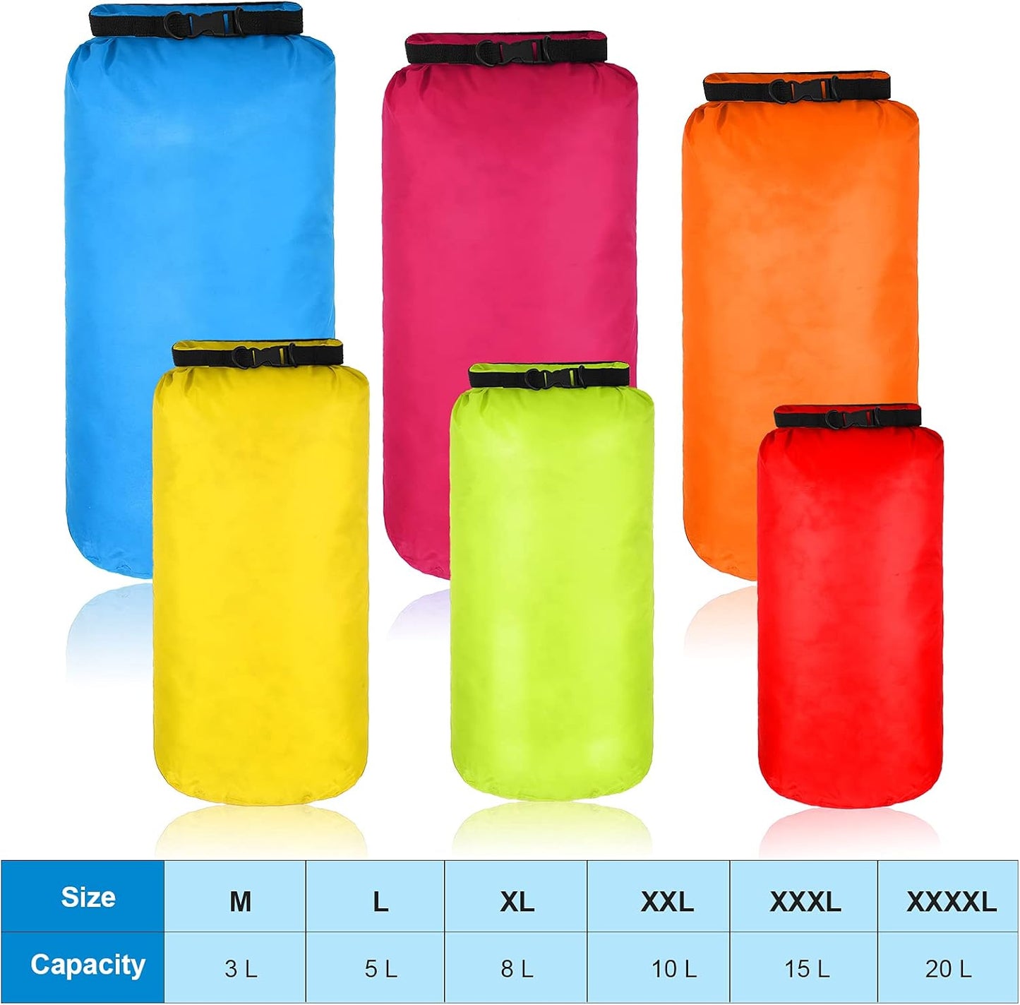 Set 6 Bolsas Secas Impermeables 20-3L Correa Ajustable
