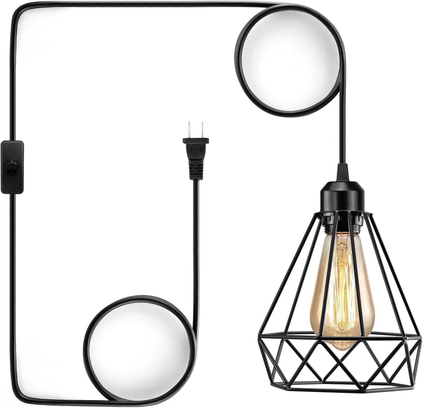 Lámpara colgante enchufable estilo granja 15pulg negro