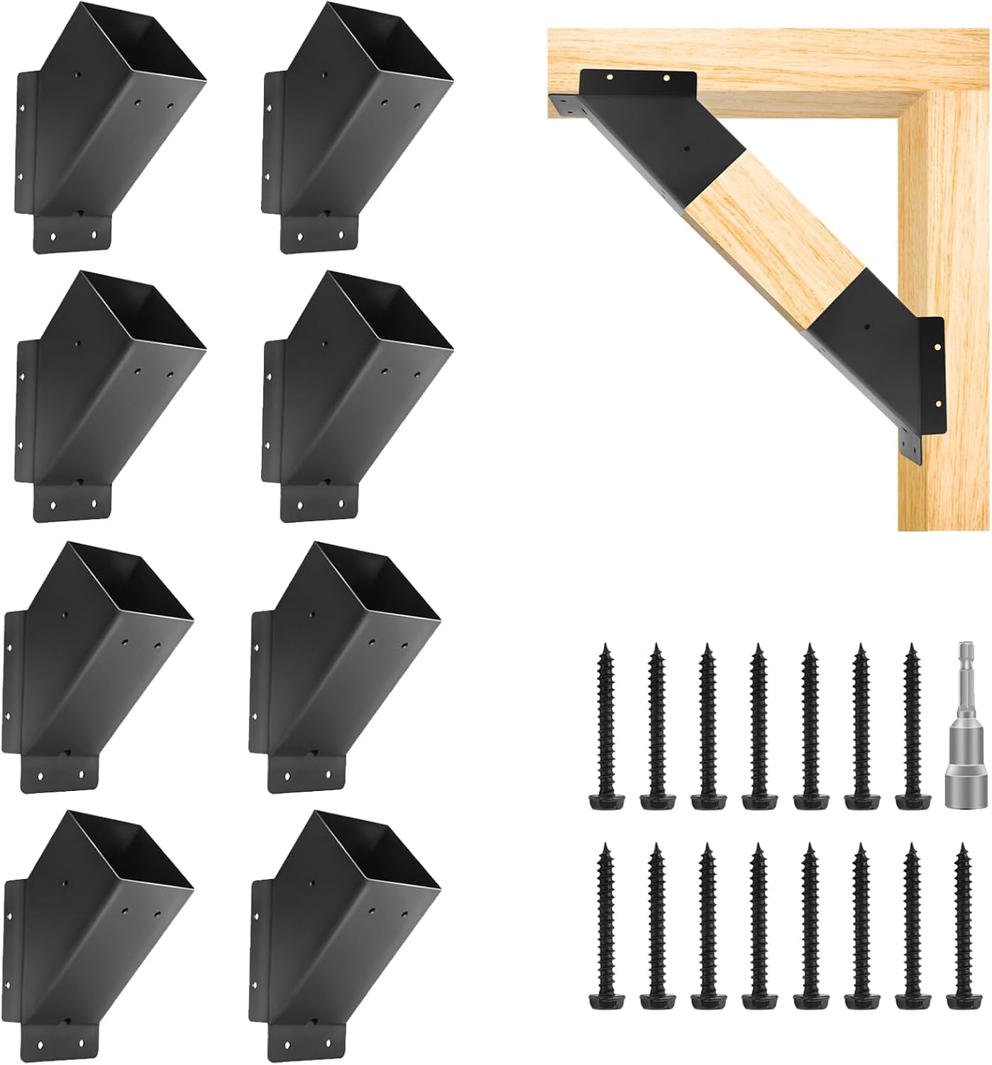 8 Soportes Pérgola Ángulo 45° para Madera 4x4"