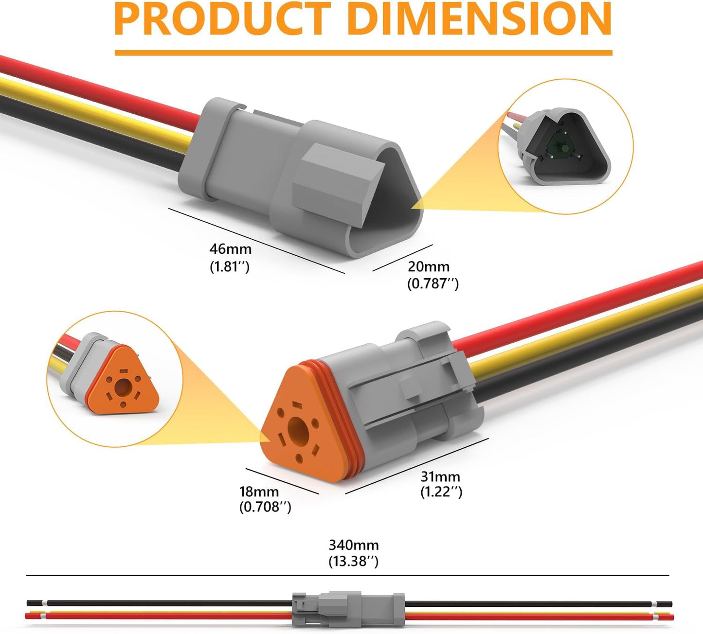 Kit conectores 3 pines impermeables 16 awg auto 6 pzas