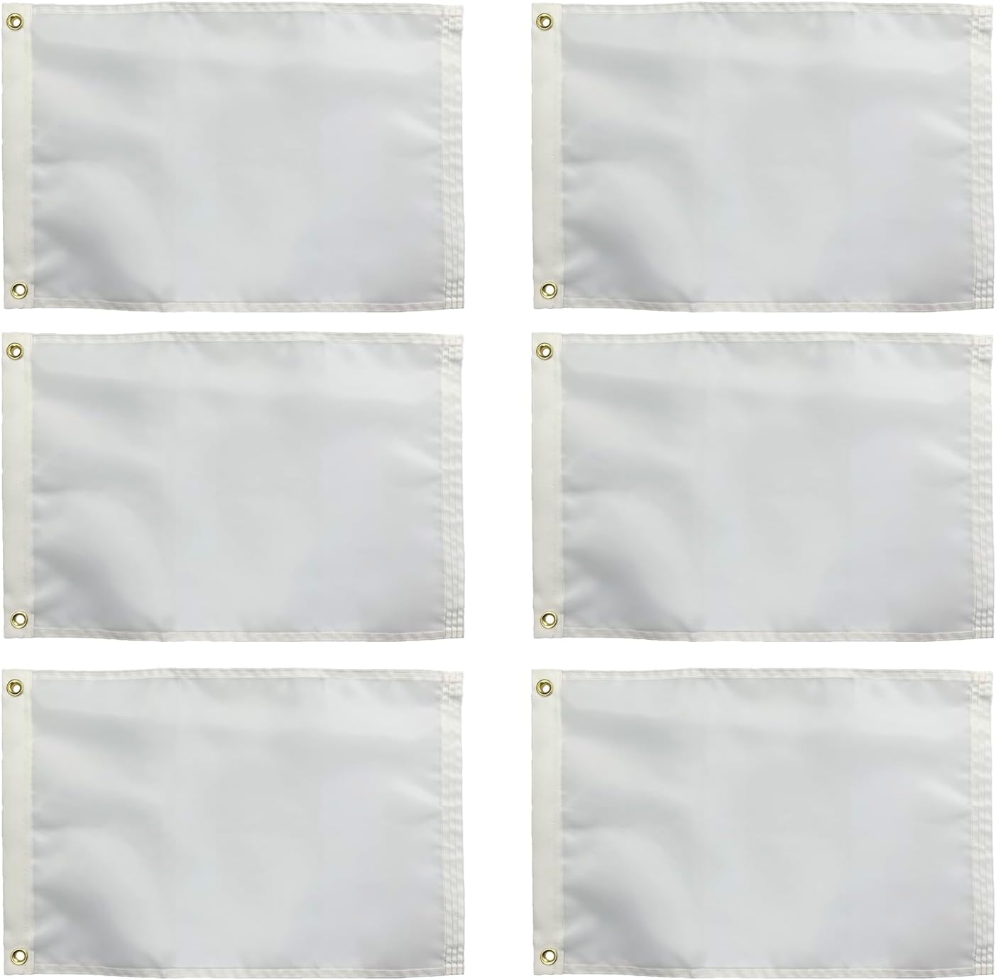 6 Pzas Bandera Blanca 12x18" Nailon Ojales Latón 4 Rayas