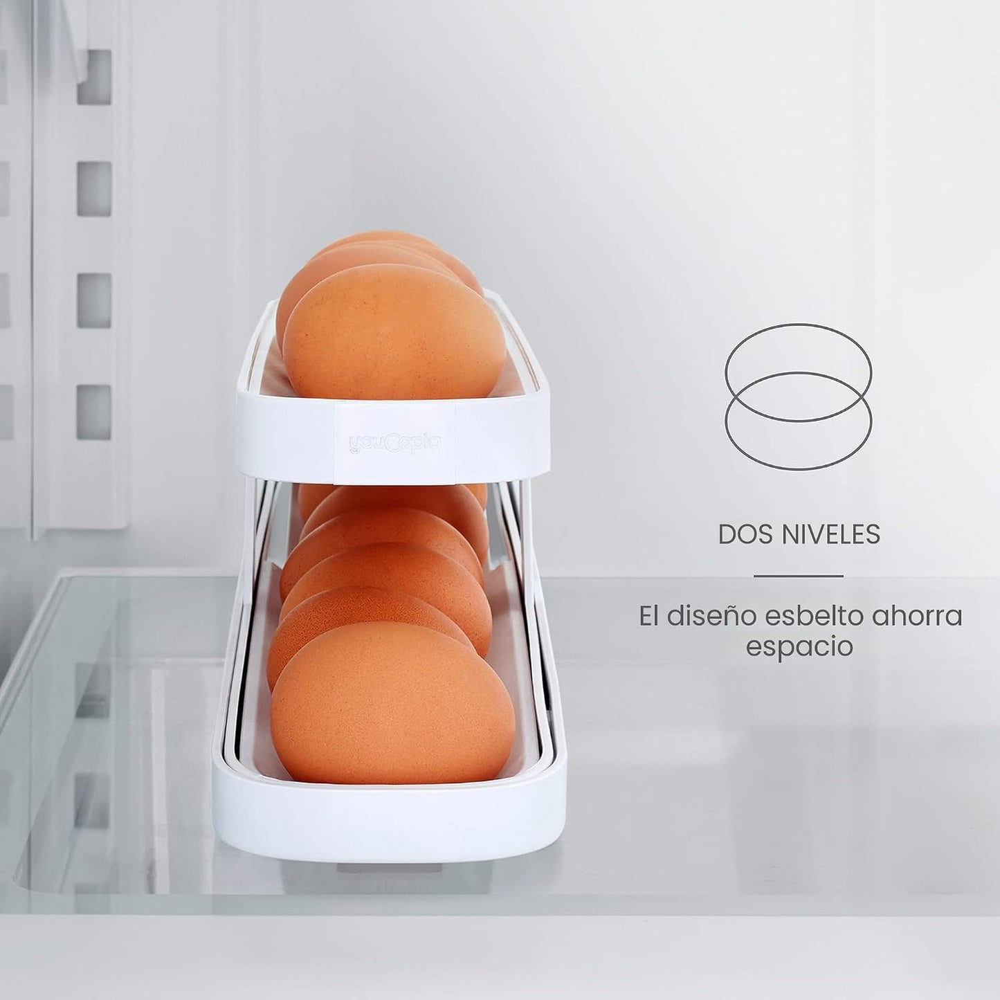 Dispensador huevos enrollable ahorra espacio