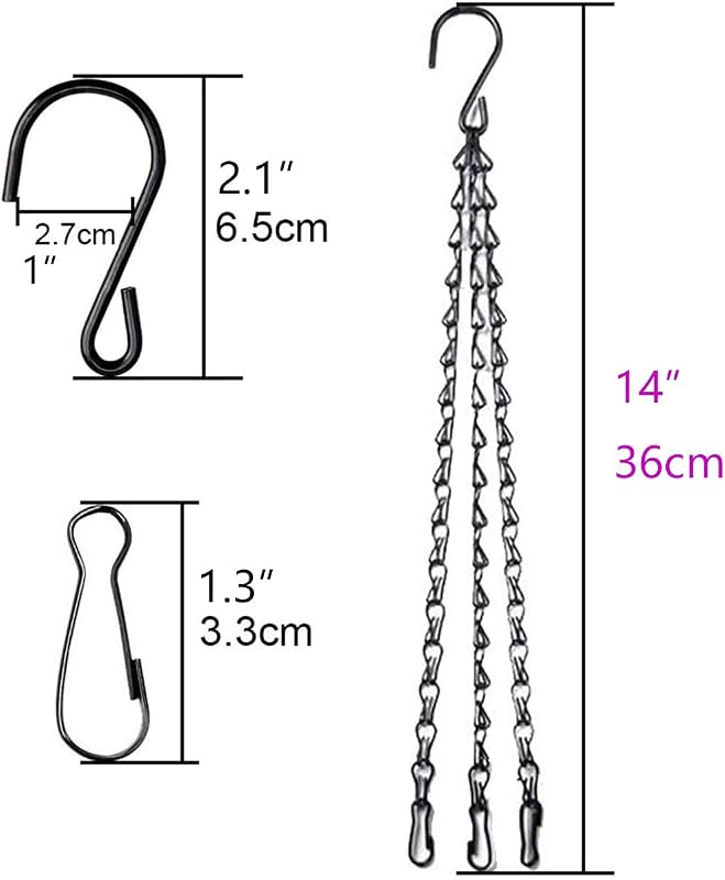 4 Cadenas Colgantes Negras 14pulg con Ganchos