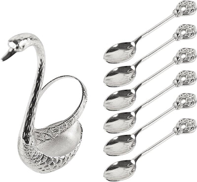 Juego de cucharas de café con soporte y tenedor plateado