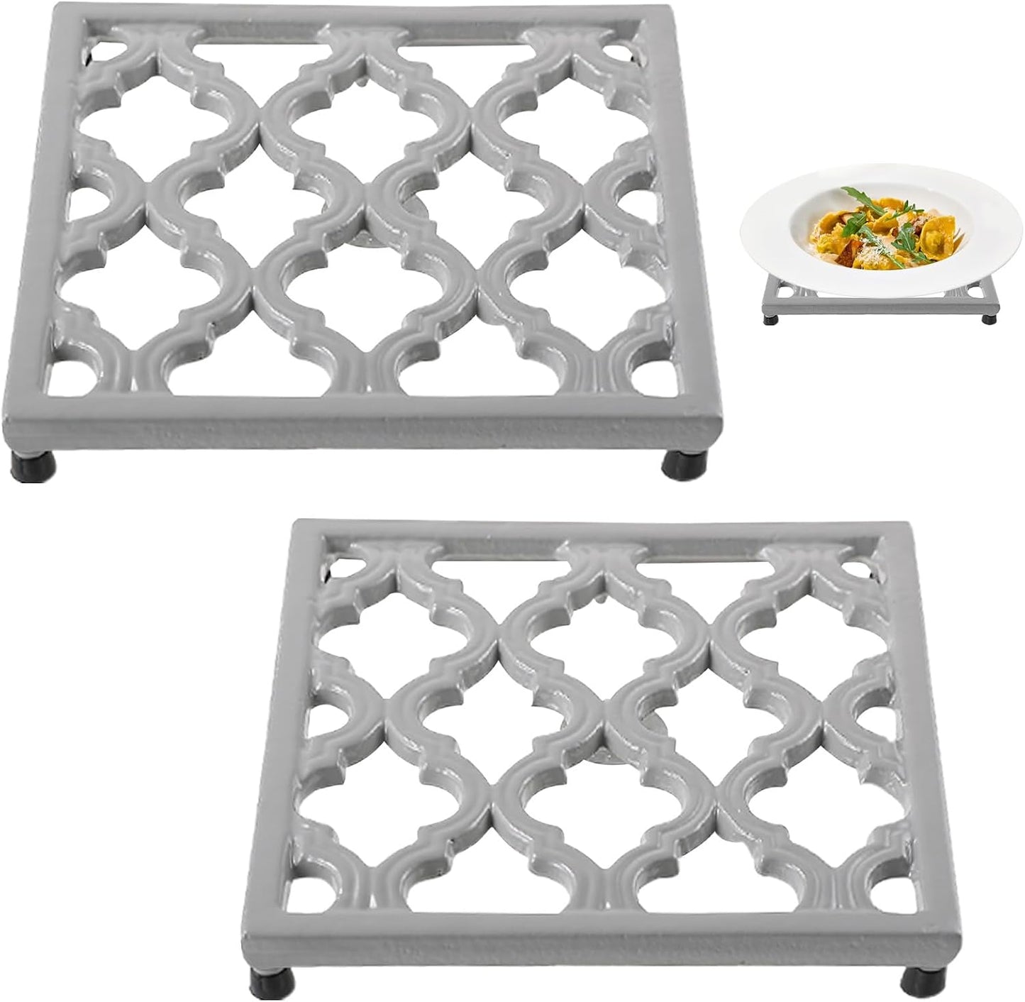 2 Tapetes Hierro Fundido Soporte Ollas Calor Resistente Gris