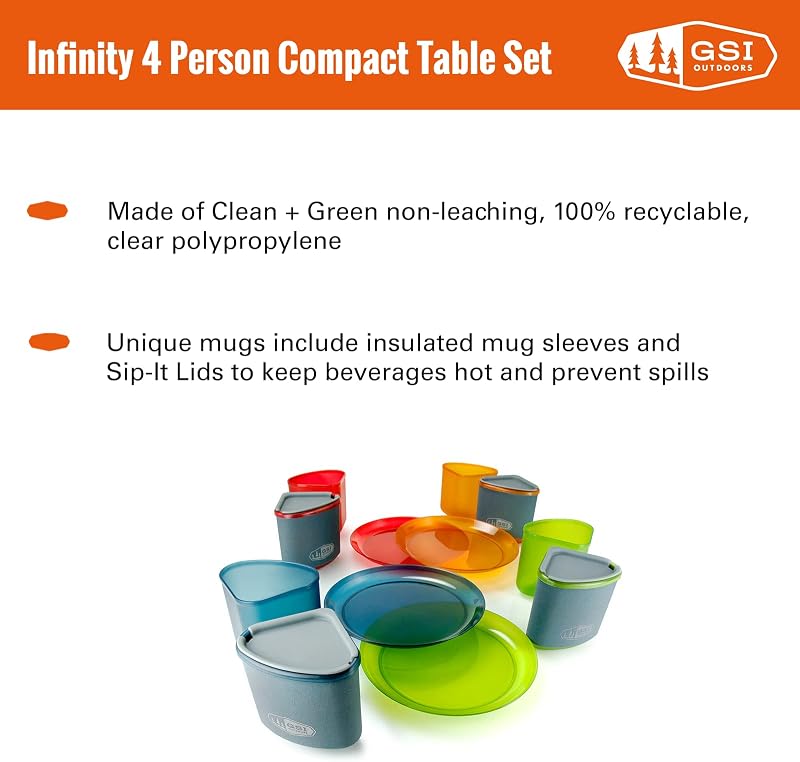Set mesa compacto para 4 personas con tazas y platos