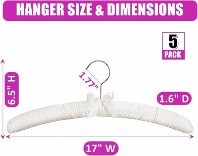 5 Pzas Perchas Satén Marfil 17pulg Antideslizantes para Ropa Mujer