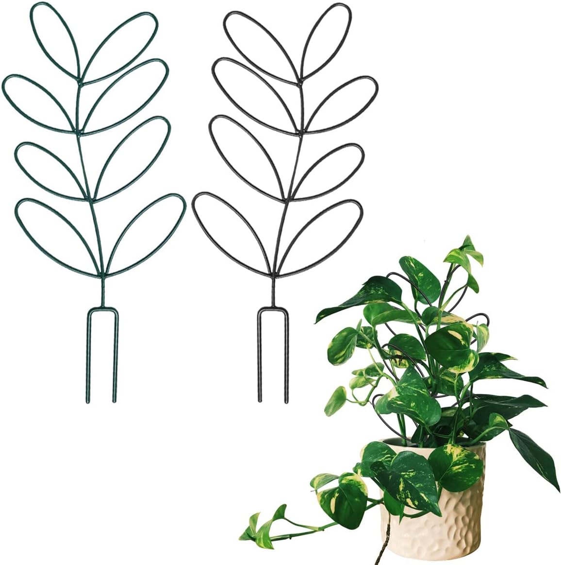 Enrejado metal para plantas forma hoja 2pzas negruzco