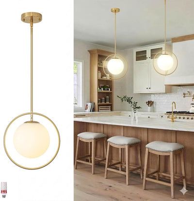 Lámpara colgante dorada isla cocina globo latón ajustable