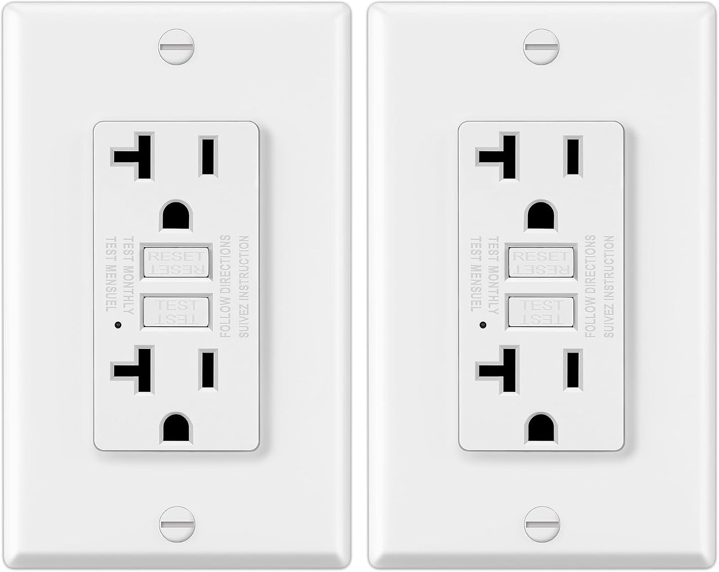 2 Salidas GFCI 20A con LED y placa pared
