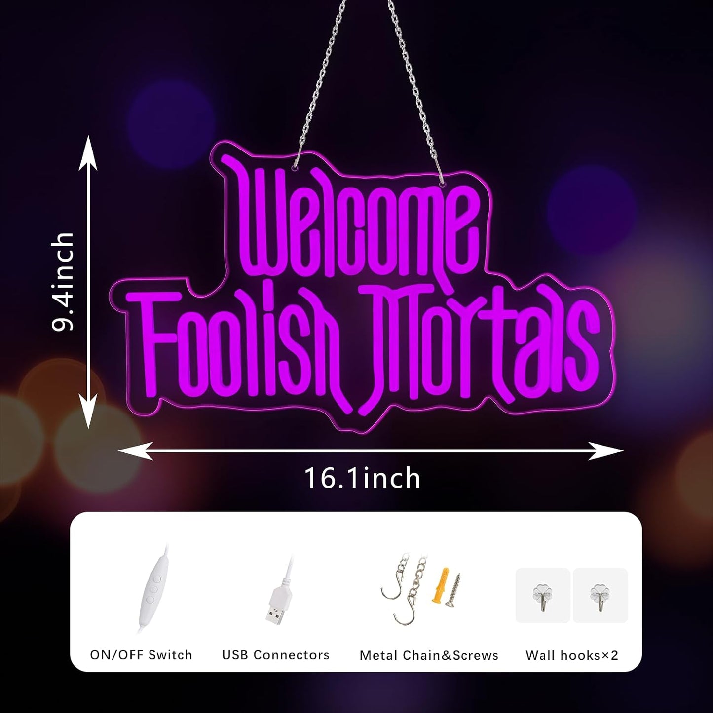 Letrero neón welcome gótico decoración Halloween USB