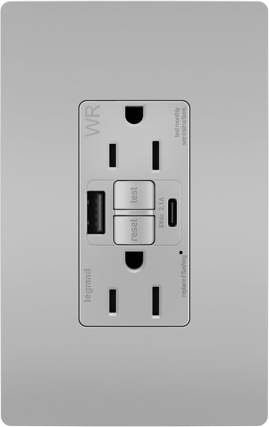 Receptáculo GFCI con USB 15A gris