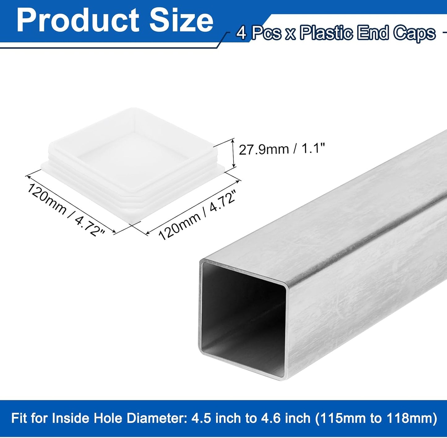 Tapones cuadrados tubo 4.724pulg plástico blanco