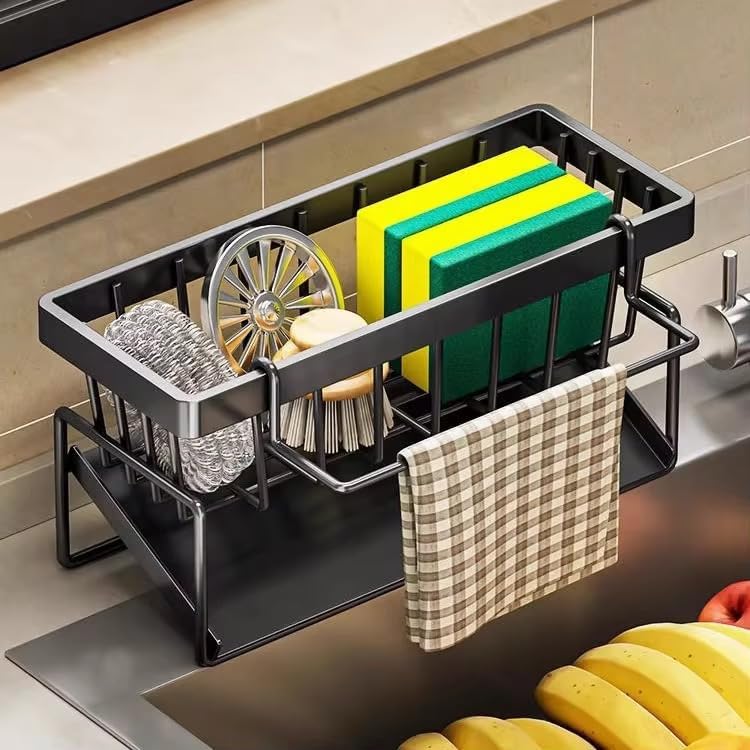 Organiz. fregadero cocina 9.1x3.94" soporte paños negro