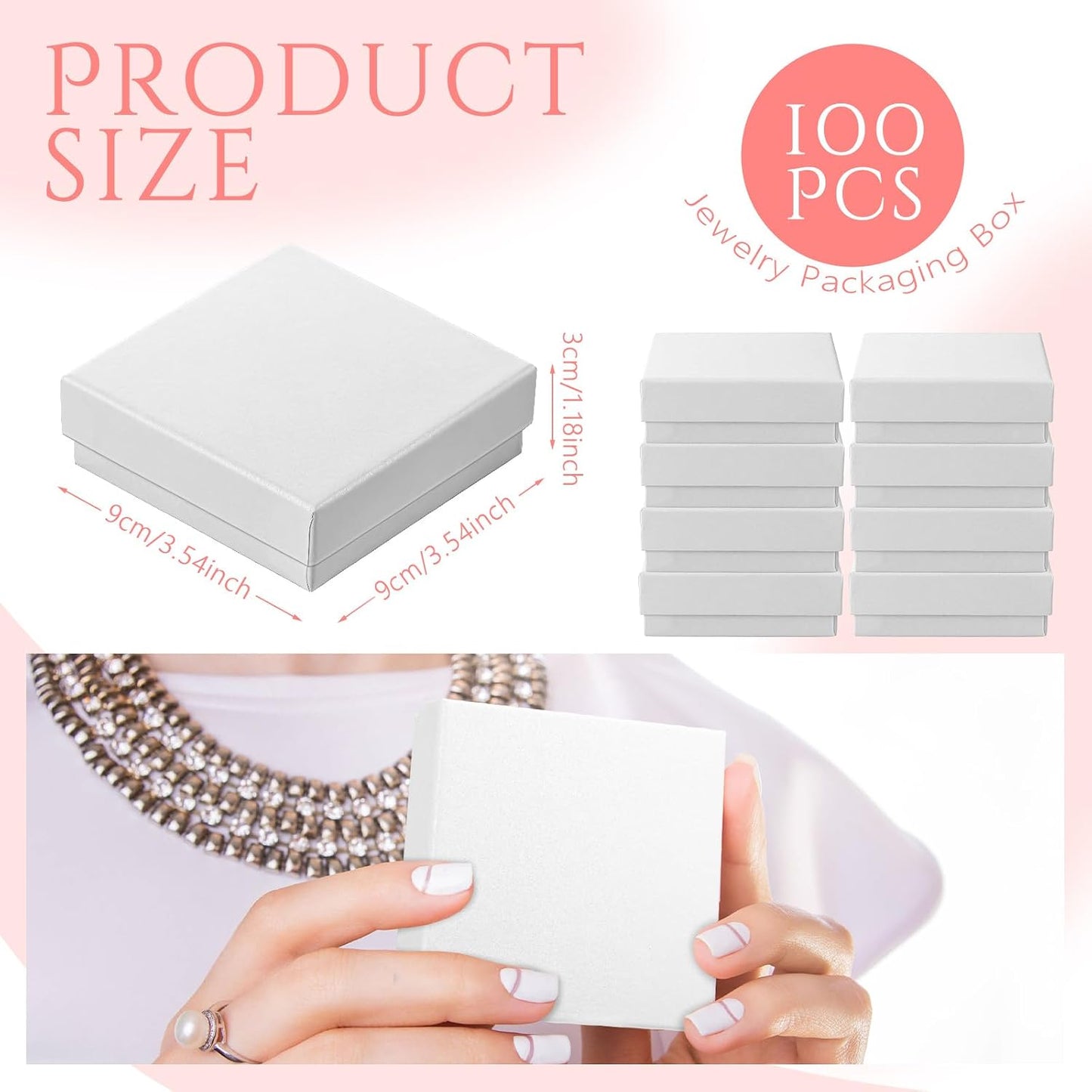 100 Cajas Regalo Joyas 3.5x3.5" Cartón Blanco