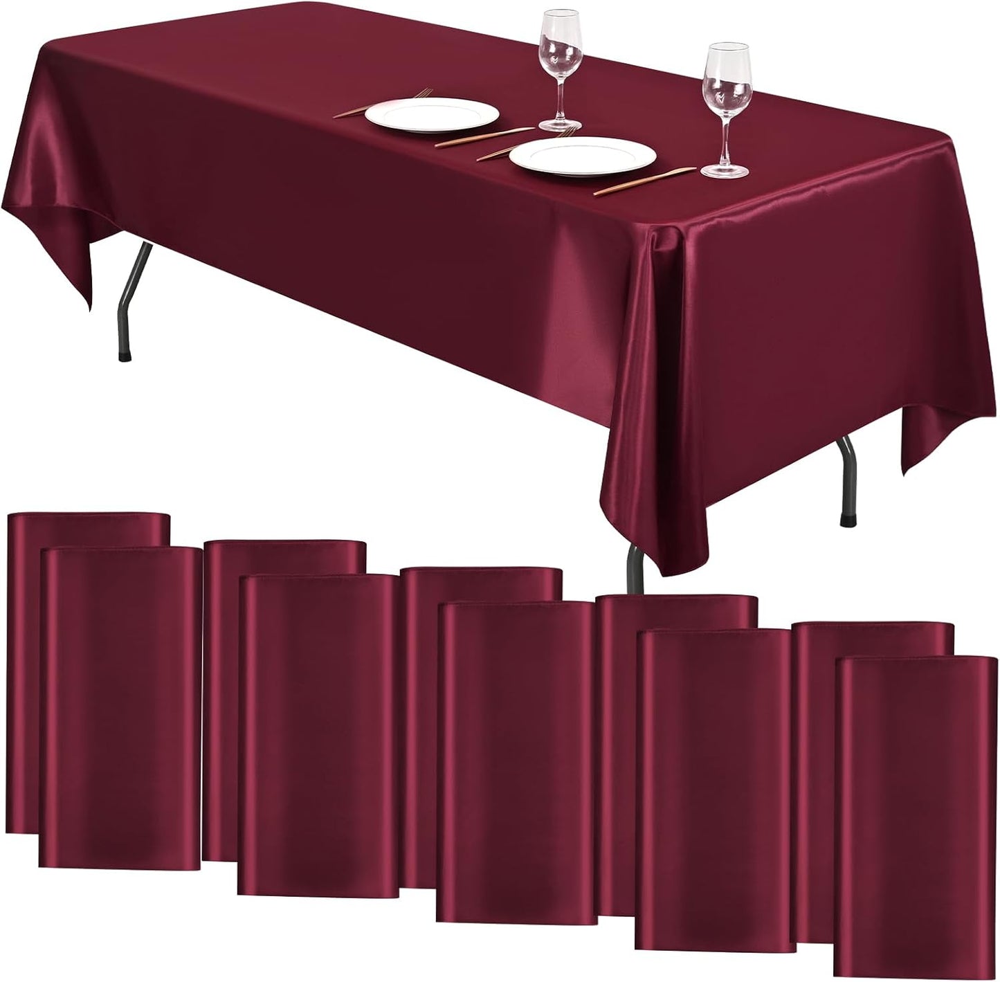 10 Manteles Satén 108x57pulg Rectangulares para Bodas y