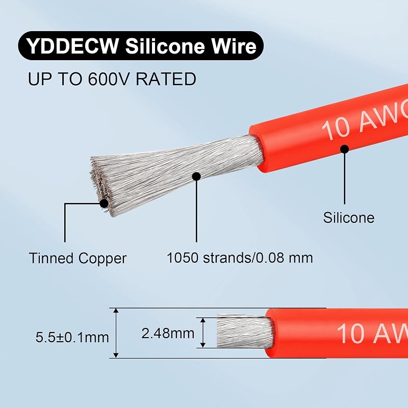 Cable silicona 10 AWG 25 ft cobre estañado rojo y negro
